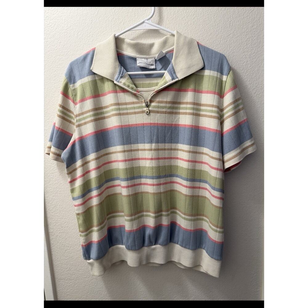 Alfred Dunner VTG 90’s Women's Multicolor Striped Knit Half Zip Polo Size L